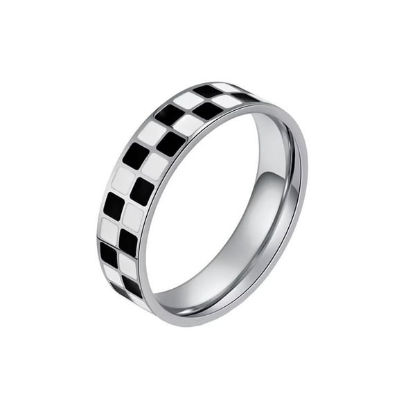 PAURO Women's Stainless Steel Minimalist Personalized Chessboard Rings Statement Wedding Band Silver Size 5