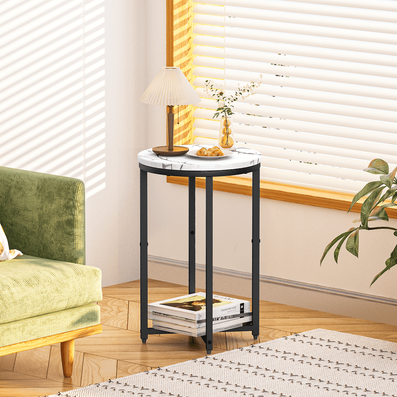 Baxluxe Marble Side Table Set of 2, Faux Marble Round End Table with Metal Base, Small Living Room Coffee Table Nightstand Bedside Table, Modern End Table Set for Living Room, Bedroom, Black