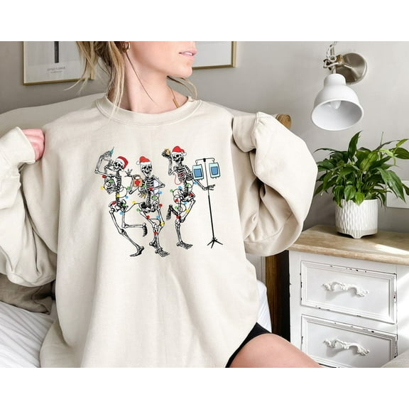 Christmas Skeleton Dancing Nurse Sweatshirt, Christmas Sweatshirt, Christmas Nurse Sweatshirt, Funny Christmas Hoodie, Cute Nurse Sweatshirt