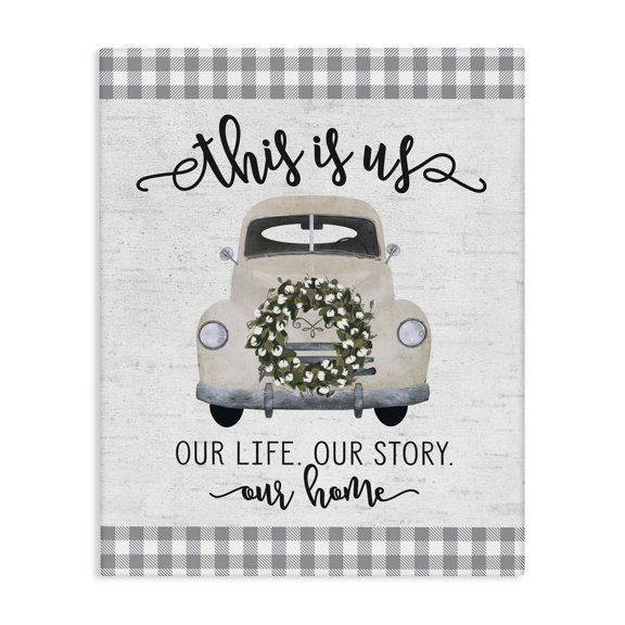 Stupell Industries Rustic Lodge This Is Us Home Phrase Farmhouse Truck Plaid Canvas Art, 16 x 20, by Lettered and Lined
