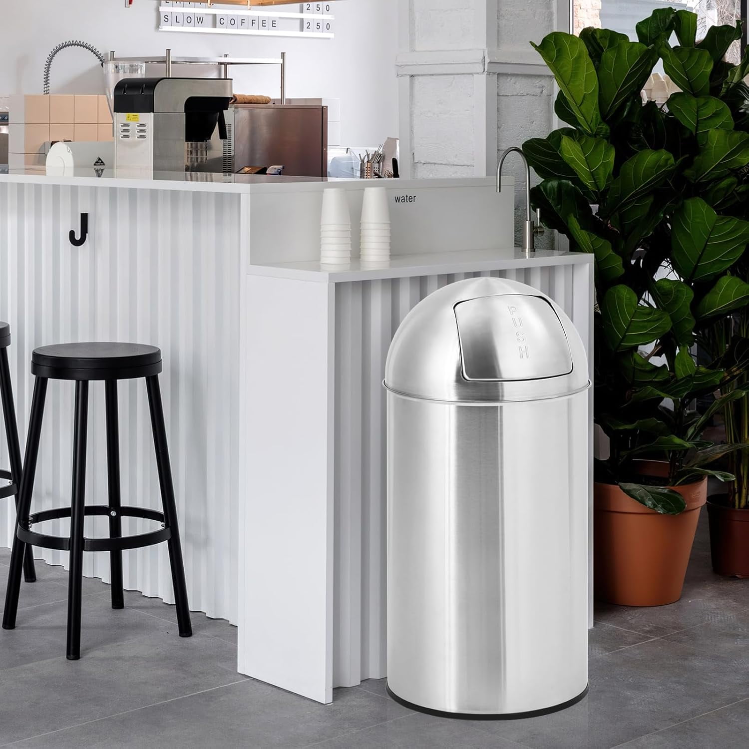 Lumiparty 18.5 Gallon/70 Liter Trash Can, Garbage Can with Push Lid, Heavy Duty Stainless Steel Waste Bin with Removable Inner Bucket, Outdoor Trash Bin for Commercial Use