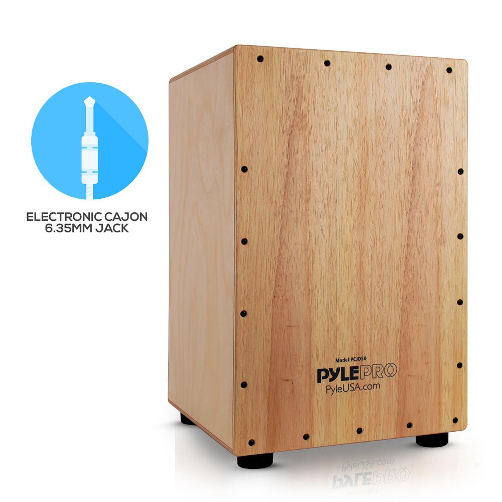 Pyle Hybrid Acoustic / Electronic Cajon, Stringed Cajon with Builtin Pickup Connector, Internal