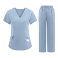 thumbnail image 3 of VV AVEORS Scrub Suit Set For Women Modern V-Neck Top & Tapered Leg Cargo Pants Medical Nursing Uniforms Set Light Blue 2XL, 3 of 7