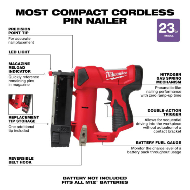 Milwaukee M12 Cordless 23 Ga. Finishing 