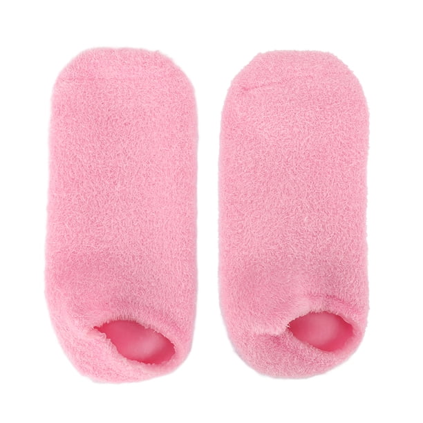 2 pares de calcetines de gel hidratante con aceite esencial, vitamina E, reutilizables, exfoliantes y suaves, para spa, belleza y reparación de pies, color rosa.