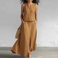 thumbnail image 2 of ZToonmas Women's 2-Piece Outfit Sleeveless V-Neck Crop Top and High Waist Slit Maxi Skirt with Pockets Set Casual Summer Matching Set, 2 of 5