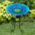 thumbnail image 5 of Angelo Décor 23.3-inch tall Peacock Glass Birdbath with Metal Stand and Solar Light, 5 of 5