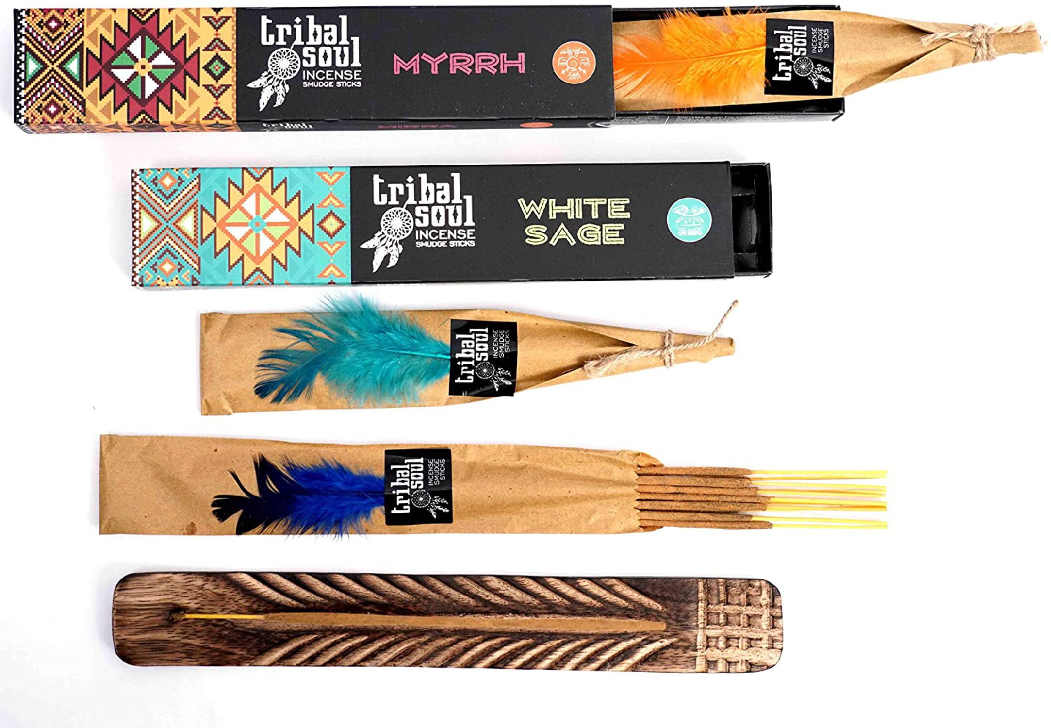Tribal Soul Incense Smudge Sticks | Assorted Gift Set Includes 8 Fragrances | Free Ash Catcher