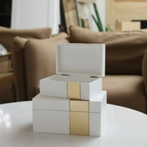 Contemporary Home Living Wooden Accent Boxes with Decorative Band - 10" - White and Gold - Set of 2