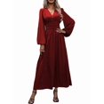 thumbnail image 2 of Women'S Spring Sleeve High Split Casual Loose V-Neck Waist A-Line Flowy Swing Maxi Length Dresses Wine Red XL, 2 of 7