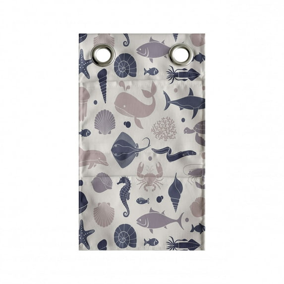 Nautical Hanging Pocket Organizer, Sea Life Pattern with Whale Fish Seahorse Turtle Lobster Octopus Shell, Printed Polyester Storage Bag with Pockets, 9" x 16", Champagne Multicolor