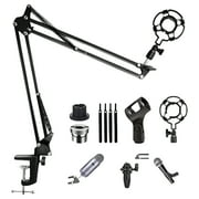 EASTSHINING Upgraded Adjustable Microphone Suspension Boom Scissor Arm Stand with Shock Mount Mic Clip Holder 3/8 to 5/8 Screw Adapter -for Blue Yeti, Snowball & Other Microphones (stand with adapter)