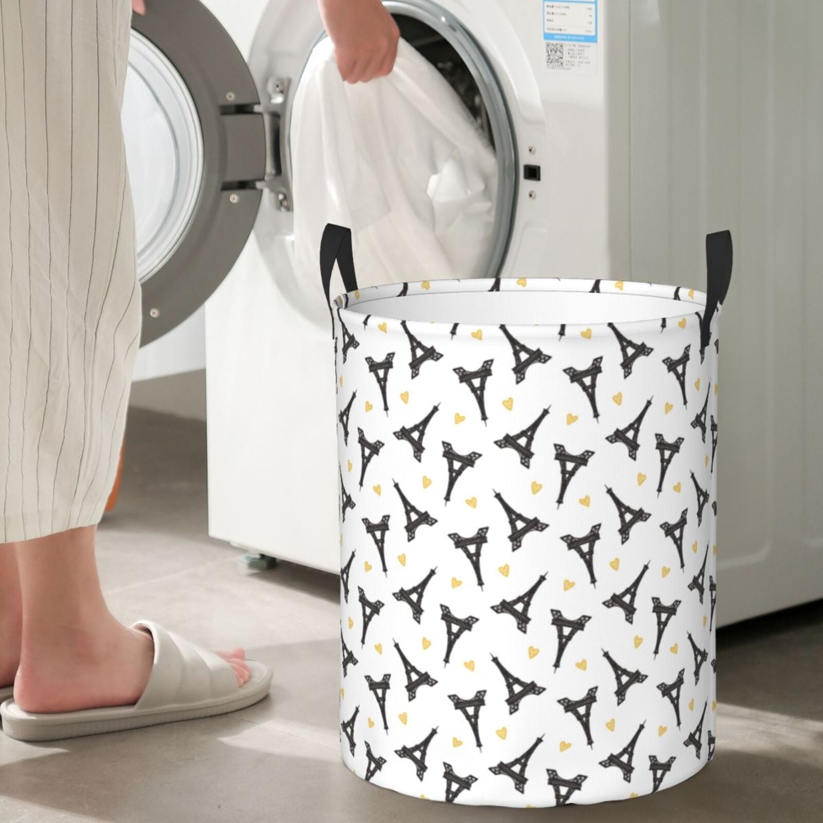 Large Laundry Basket with Handles - Eiffel Tower hearts Kids Baby Dirty Clothes Laundry Hamper for Bedroom Aesthetic