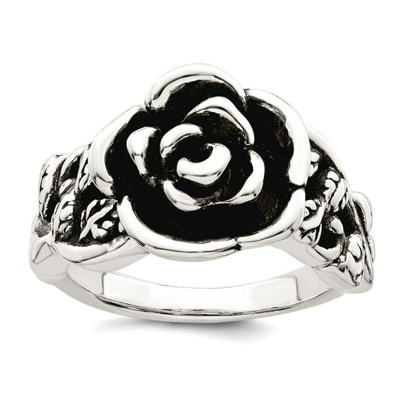 925 Sterling Silver Oxidized Rose Flower Ring Size 8 2.6mm Wide <mm Thick Ring for Women - 2.5 Grams