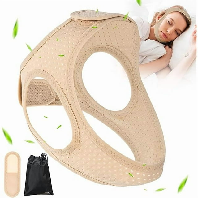 YJJSKEJI Chin Strap for Cpap Users Anti Snoring Devices - Breathable Cpap Chin Strap Snoring Solution, Effectively Reduce Snoring, Non-Stick Hair, Don't Fade - Beige