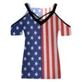 thumbnail image 3 of OAVQHLG3B Summer Tops for Women 4th of July Outfits for Women Patriotic ShirtsWomen V-Neck Short Sleeve Printing Strappy Cold Shoulder T-Shirt Tops Blouses, 3 of 5