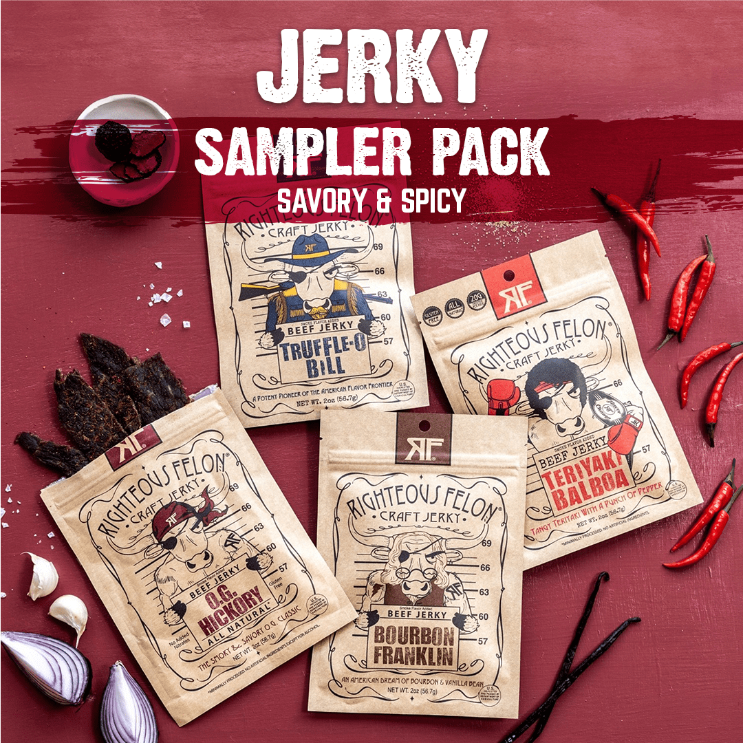 Righteous Felon Savory Beef Jerky 4 Pack - High Protein, Low Sugar, Gluten Free Gifts for Men
