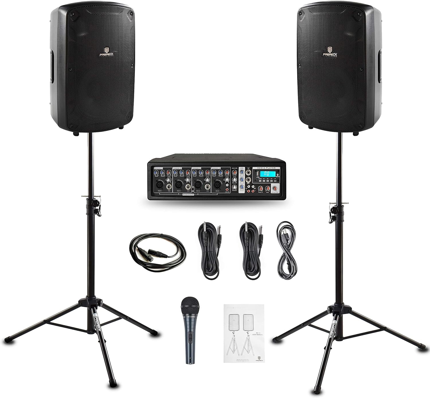PRORECK MX10 1600W 6-Channel Powered Bluetooth Mixer with 10inch Passive Speakers PA System