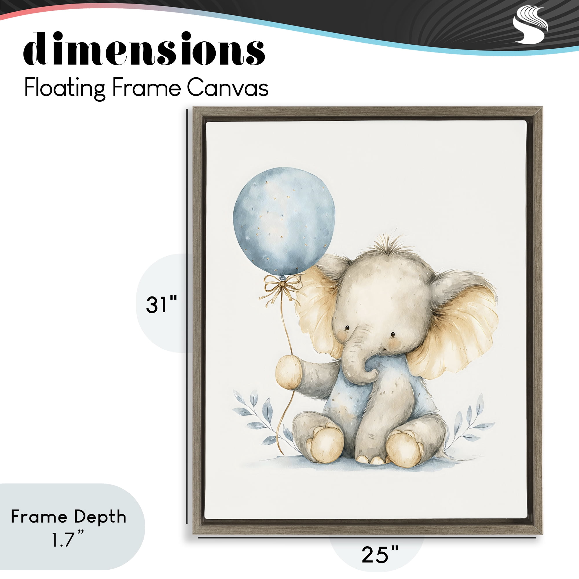 Stupell Industries Watercolor Nursery Elephant Brown Framed Floater Canvas Wall Art, design by LSR Design Studio