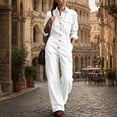thumbnail image 7 of Utility Jumpsuit Button down Wide Leg Cargo Pockets Collared Utility Jumpsuit Long Sleeve High Waist Pleated Casual Wide Leg Overalls with Pockets, 7 of 7