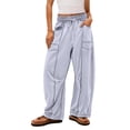 thumbnail image 2 of ADSSDQ Womens Barrel Pants Drawstring Wide Leg Sweatpants Baggy Summer Lounge Pants Casual Trendy Beach Trousers with Pockets Gray M, 2 of 7