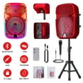 thumbnail image 3 of Portable Bluetooth Speaker 8" Woofer w/ Tripod Stand Microphone Remote Control Red LED, Clear Shell, 3 of 10