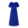 thumbnail image 4 of Staron Robes d'Été pour Femmes 2025 Tendance Col Rond Manches Courtes Smocké Tendance Poches Midi Longue Robe d'Été Vacances à Étages Fluide, 4 of 6