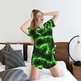 thumbnail image 5 of Honeii Green Lightning for Women's Summer Pajama Set featuring Soft Short Sleeve Shirt & Matching Bottoms with Convenient Pockets for Relaxed Home Wear-Medium, 5 of 6