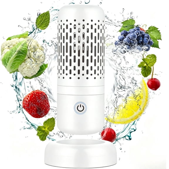 Portable Fruit and Vegetable Washing Machine with Base, OH-ion Purification Produce Purifier, IPX7 Waterproof Rechargeable Food Washer for Fruits, Veggies, Meat & Seafood