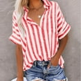 thumbnail image 2 of Kaemgyyd Womens Button down Shirts Casual Striped Lapel Work Tops Oversized Short Sleeve Beach Blouses Summer Fashion Clothing, 2 of 5