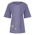 thumbnail image 5 of Fesfesfes Women Plus Size T Shirts Women's Short Sleeved Casual Plus Size Round Neck Printed Loose Button Cotton Linen Top Blouse 2XL(US:12), 5 of 6