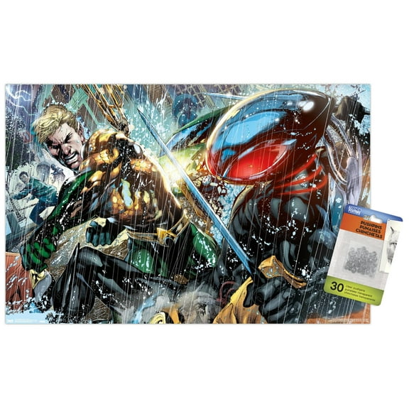 DC Comics - Aquaman - Aquaman vs. Black Manta Wall Poster with Push Pins, 14.725" x 22.375"