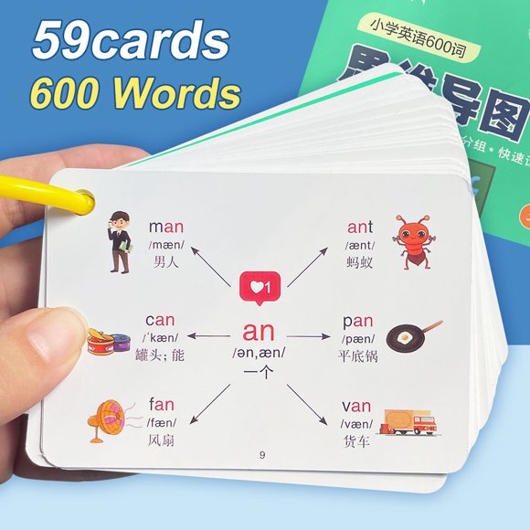 59pcs Cards Children's English Learning FlashCards Mind Map Words Memory Flash Cards Education Child Learning Toy For Kids School Supplies Toddler