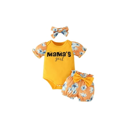 

Baby Girls 3Pcs Summer Outfits Short Sleeve Romper + Bow Shorts + Headband Set Infant Clothes