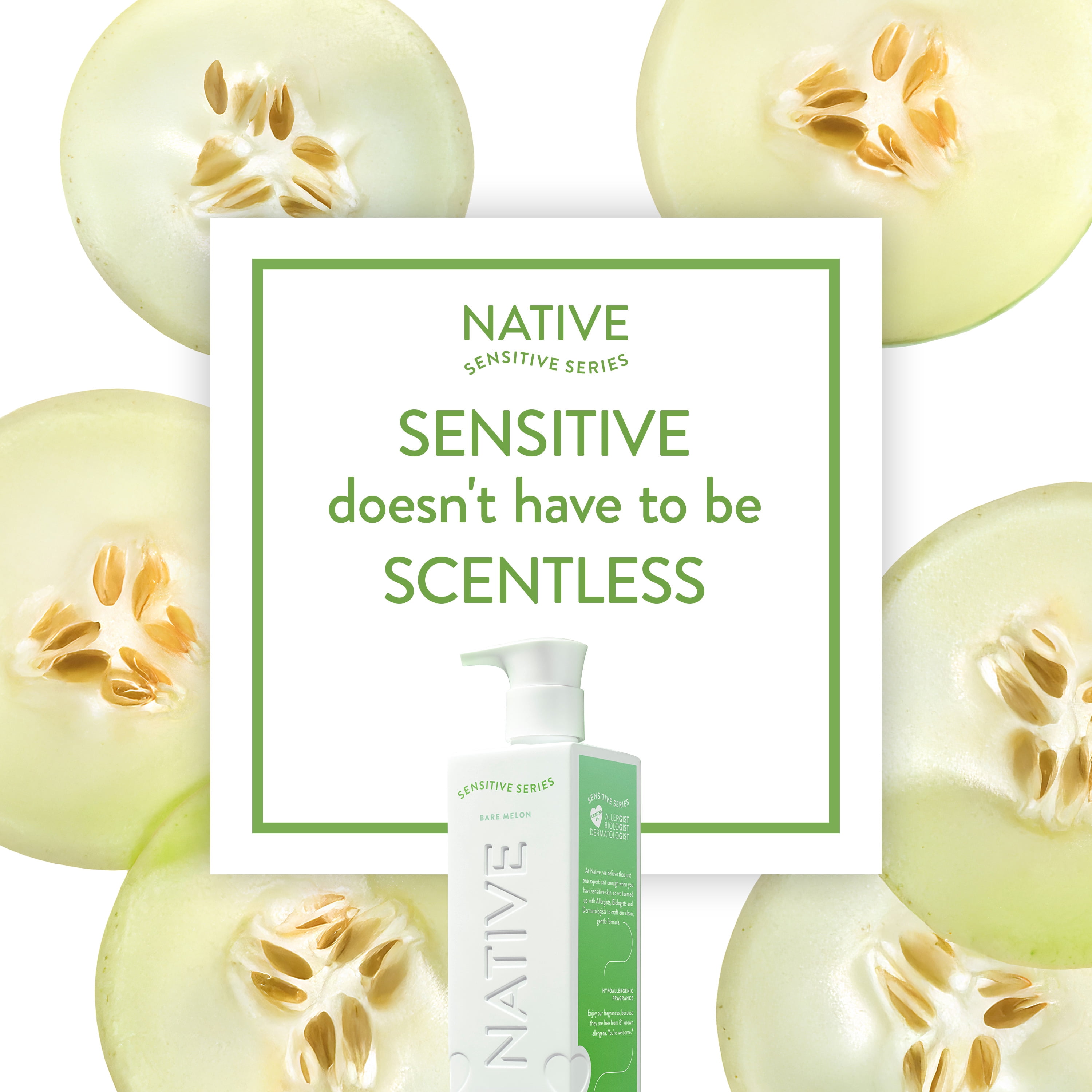 Native Body Wash Sensitive Skin, Bare Melon 18 FL Oz