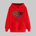 thumbnail image 2 of Goodeals Online Deals,Women's Leopard Heart Print Hooded Valentine's Long Sleeve Pullover Tops Oversized Love Plaid Sweatshirt Teacher Shirt(Red,XXL), 2 of 5