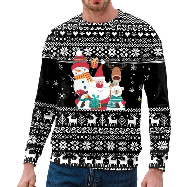 NLLSHGJ Chandail à Capuchon Homme Automne et Hiver Tendance Décontractée Imprimé de Noël Chandail Col Rond Chandails en Molleton Graphiques Amusants Fermeture à Glissière Design Graphique