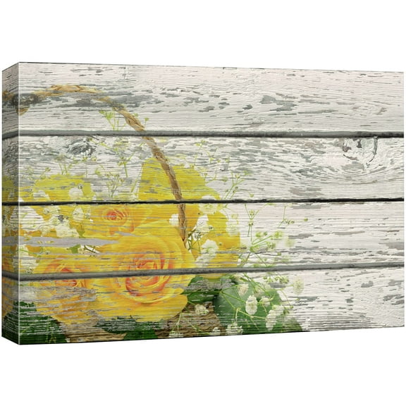 wall26 Canvas Print Wall Art Retro Yellow Roses on Wood Panels Floral Flower Photography Modern Art Rustic Scenic Relax/Calm Multicolor for Living Room, Bedroom, Office - 32"x48"
