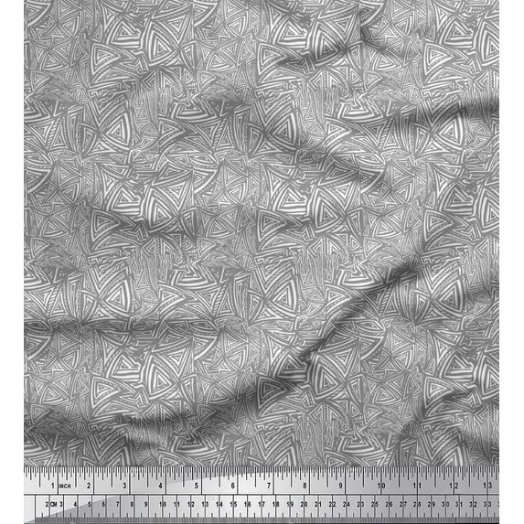 Soimoi Cotton Duck Fabric Triangular Greek Key Geometric Decor Fabric Printed Yard 56 Inch Wide