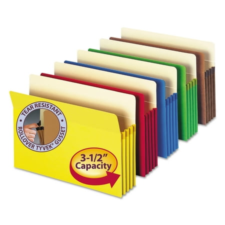 Smead 3 1/2" Exp Colored File Pocket, Straight Tab, Letter, Asst, 5/Pack