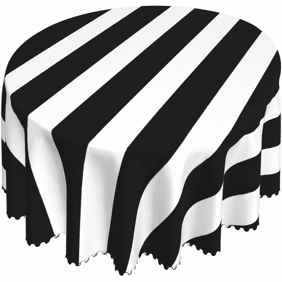 Verolix Round Tablecloth 60 Inch Black and White Striped Design, Polyester Waterproof Washable Wrinkle Resistant Table Cover for Dining Room Kitchen Outdoor Picnic Modern Decor