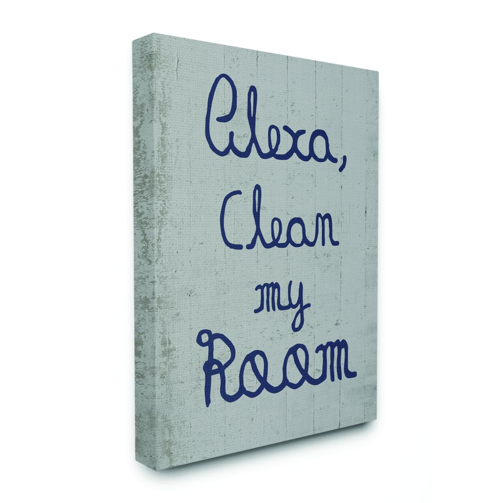 The Kids Room by Stupell Alexa Clean My Room Blue Grey Kids Funny Word Design Canvas Wall Art by Daphne Polselli