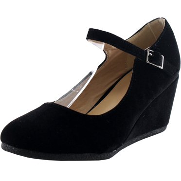 Forever Link Women's Patricia-05 Faux Suede Mary Jane Wedge Pumps - Comfort Dress Shoes