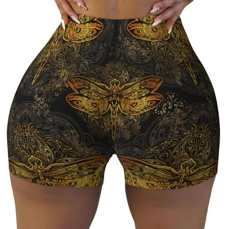 Workout Shorts Women  Gold Dragonfly Mandala Biker Shorts for Women Running Gym Spandex Shorts Tummy Control
