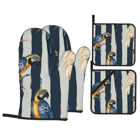 

WARHOOME Oven Mitts and Pot Holders Sets Heat-Resistant Various Parrot Prints BBQ Glove Oven Mitt Hot Pads Kitchen Cooking Baking Grilling 4Pcs