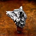 thumbnail image 2 of PAMTIER Men's Stainless Steel Hip Hop Tribe Forest Ferocious Wolf King Head Biker Ring Personality Vintage Punk Band Silver Black Tone Size 8, 2 of 6