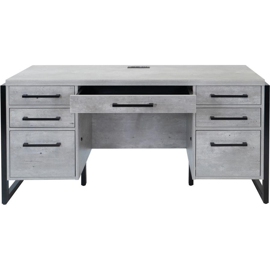 Modern Wood Laminate Office Desk Fully Assembled Concrete Gray
