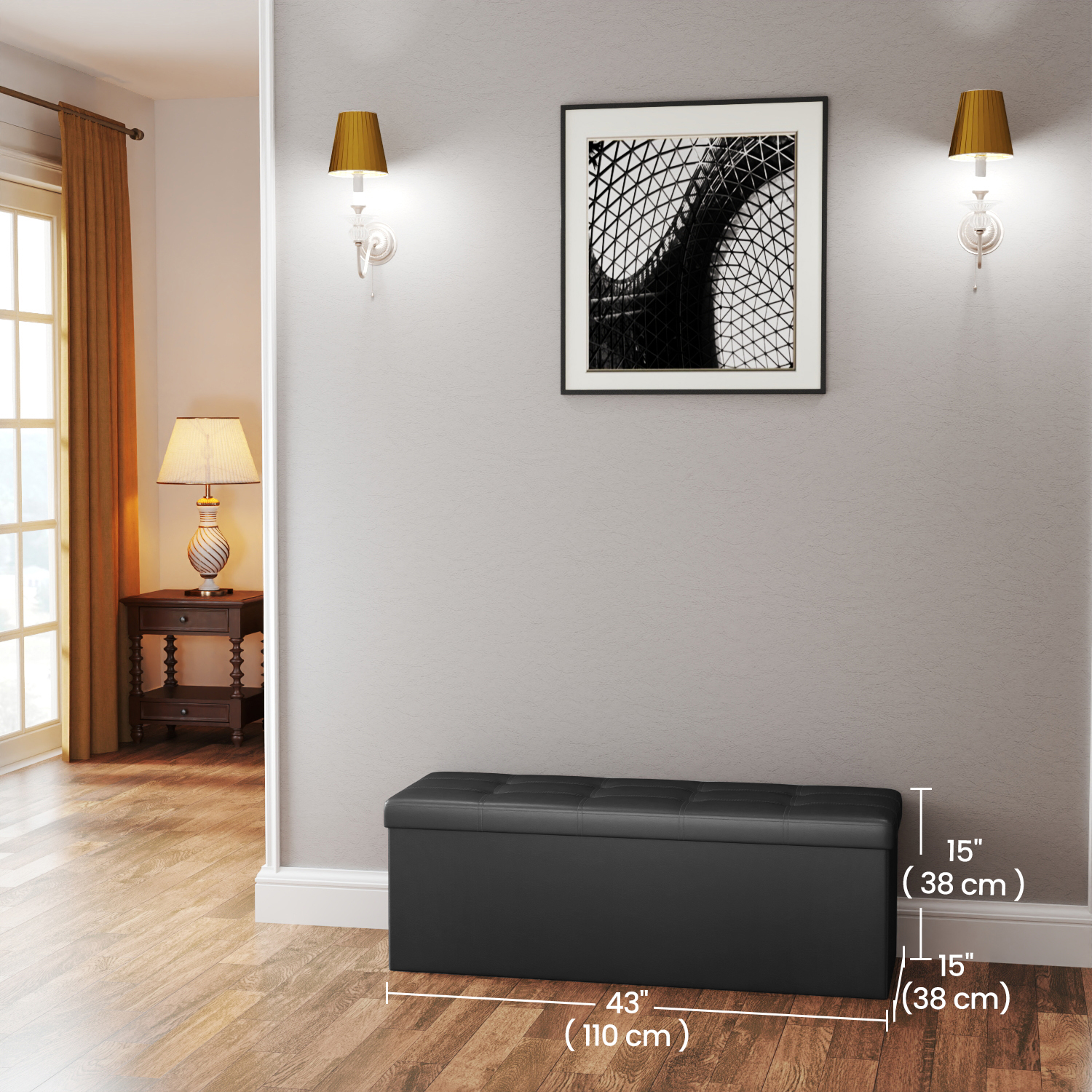 Ledrem 43" Foldable Storage Ottoman Bench, Black photo 6