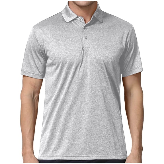 FRSASU Men's Casual Polo Shirts Short Sleeve Classic Basic Tee Button Collar Shirt Summer Golf T-Shirt Gray