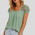 thumbnail image 5 of QUNYINEY Tee Shirts for Women Summer Short Sleeve Solid Cotton Shirt Crew Neck Lace Pleated Pullover Relaxed Fit Tops, 5 of 7